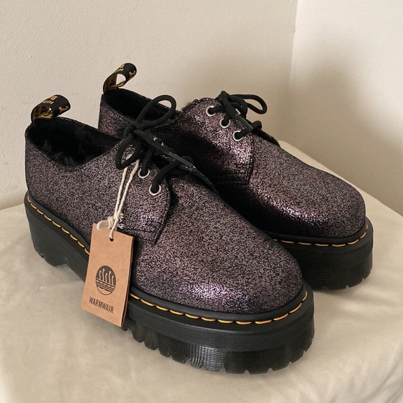 Dr Martens Shoes 1461 Quad Metallic Leather Faux Fur Lined Platform Oxford NWT 9 - Picture 1 of 9